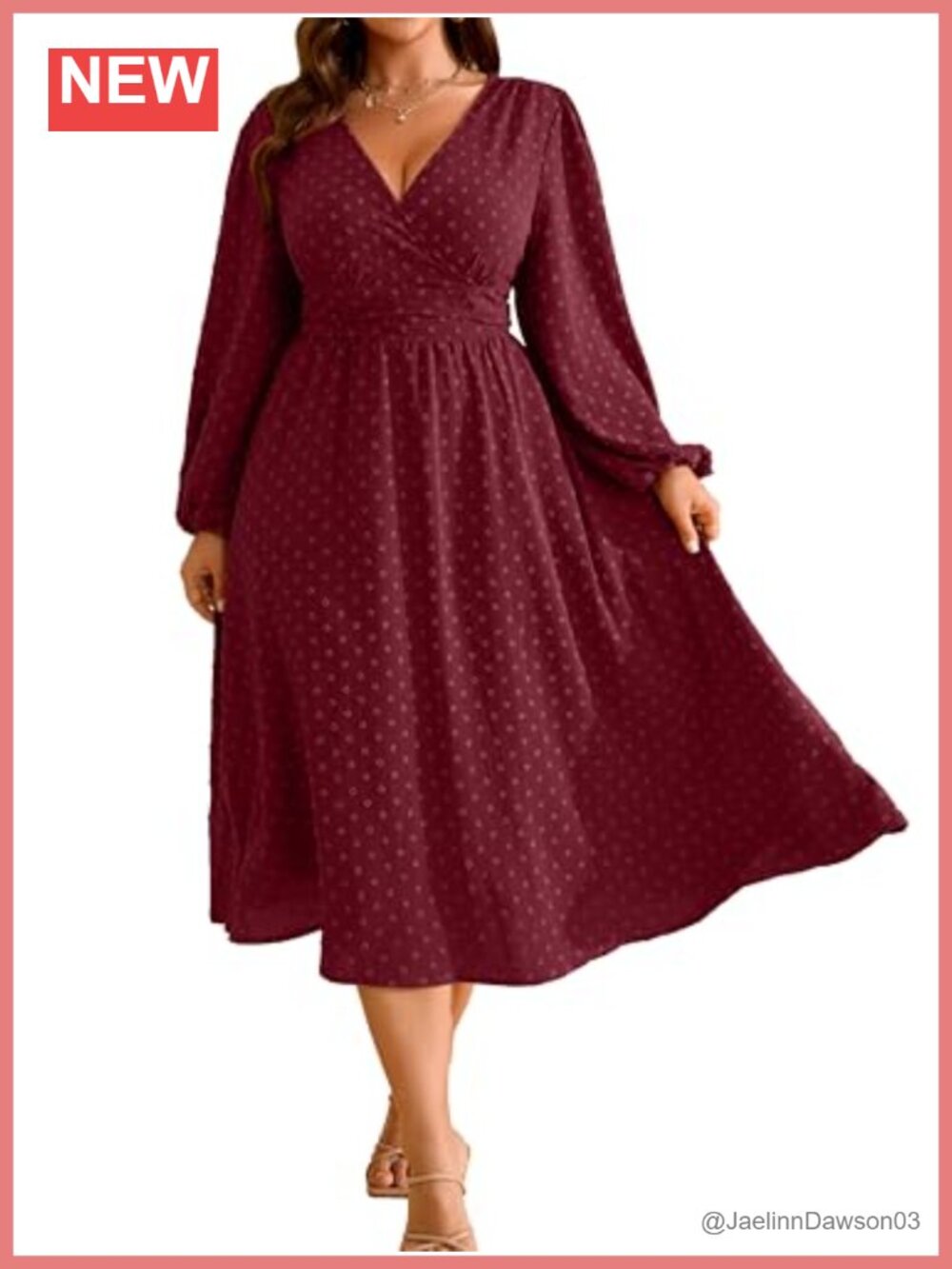 RWJ Women's Plus Size Swiss Dot Maxi Dress V Neck Long Sleeve Wedding Guest Fall